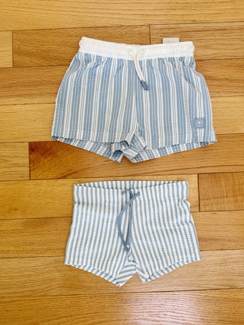 H&M Light Blue and White Striped Boys Swim Shorts - 2 Pack